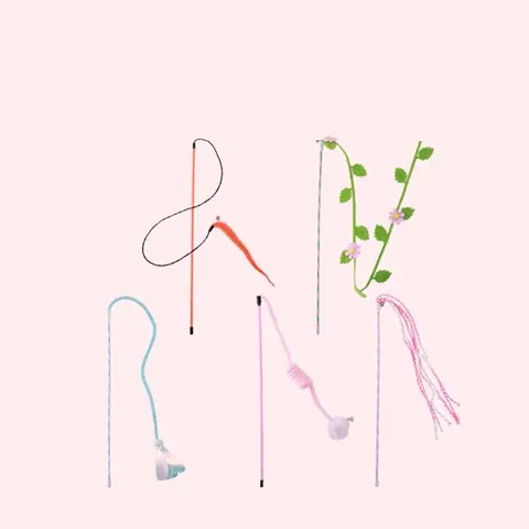 Interactive Cat Teaser Wand Toy Plush Caterpillar Spring Ball Tassel Sequin Pet Wand Toys For Indoor Cats Boredom Relief