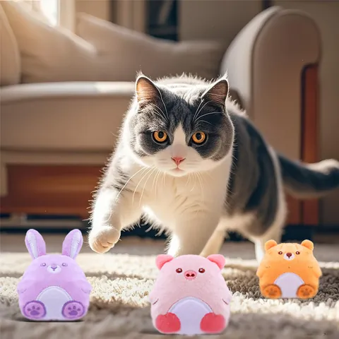 Jouet Créatif pour Chat en Peluche Herbe à Chat Forme Animale Cochon Lapin Ours Doux Interactif pour Soulager l'Ennui Animaux