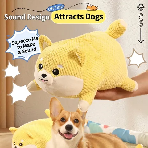 Ronde Cartoon Corgi Varken Piepend Hondenspeelgoed Duurzaam Polyester Fleece Kauwspeelgoed Voor Gebitsreiniging Huisdieren