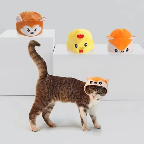 Cute Cartoon Plush Pet Hat Cartoon Animal Headwear With Hook And Loop Closure For Cats Small Dogs Fox Monkey Costume Accessory