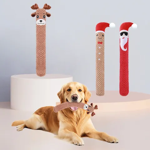 Langes Weihnachts-Quietsch-Plüsch-Hundespielzeug Rentier Weihnachtsmann Lebkuchenmann Interaktives Beißfestes Zahnreinigungs-Spielzeug Für Haustiere