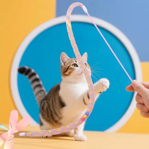 Interactive Dragonfly Cat Teaser Wand With Holographic Sequins And Tassels For Indoor Play Colorful Plastic Pet Toy Wand