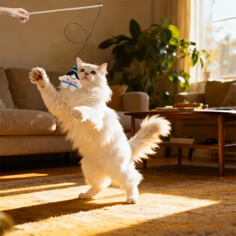 Japanese Sumo Wrestler Cat Wand Toy With Bell Catnip Plush Teaser Interactive Pet Toy Wood Plastic Rod For Indoor Cats