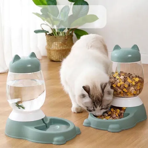 TPE Automatic Pet Feeder And Water Dispenser Gravity Supply Large Capacity Cat Dog Food Bowl With Cute Cat Ear Lid