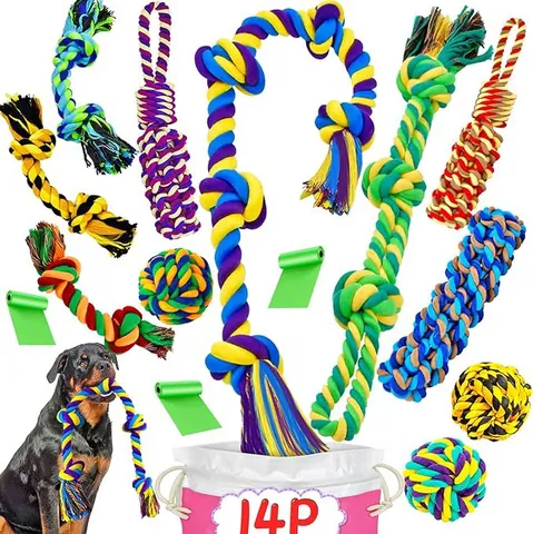 Durable Pet Dog Cotton Rope Toy Set Woven Knot Ball For Aggressive Chewers Interactive Teething Cleaning Teeth Training Puppy Toy