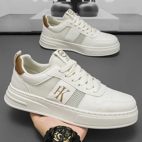 Men Retro Skate Shoes PU Mesh Breathable Low-Top Casual Sneakers For Student Daily Wear Hong Kong Style Workwear Shoes