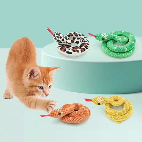 Realistic Snake Shape Cat Plush Toy Catnip Filled Interactive Kitten Chew Toy Bite Resistant Crinkle Paper Pet Teaser Toy