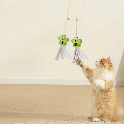 Creative Hanging Cat Toy With Elastic Rope Bell And Feather Interactive Plush Toy For Boredom Relief Indoor Pet Supplies