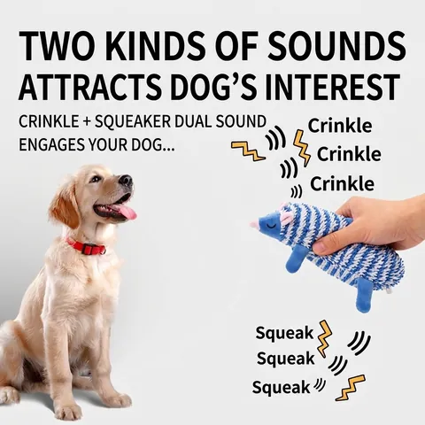 Squeaky Bi-Color Chenille Mop Plush Dog Toy Animal Shaped Interactive Teething Toy For Small Medium Dogs Pig Caterpillar Hedgehog