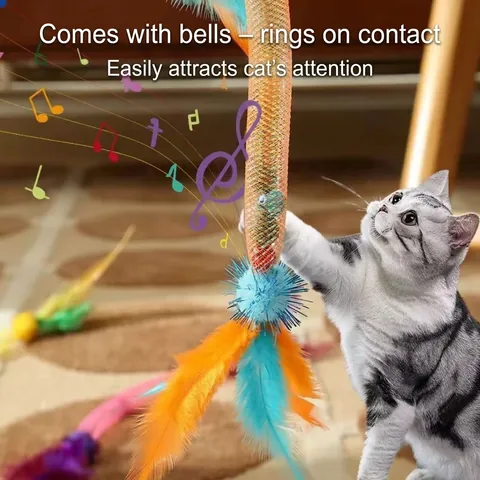 Interactive Cat Mesh Tube Toy With Colorful Feather And Built-in Bell For Indoor Self-Play Teasing Entertainment Pet Toy