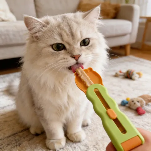 Cuillère Presse Friandises pour Chat Distributeur de Snacks Liquides Plastique Cuillère Alimentaire Coulissante Manuelle Vert Orange