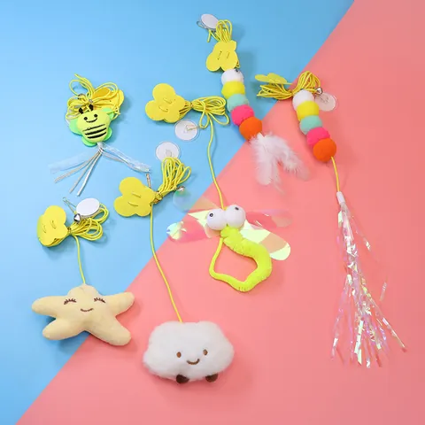 Hanging Self-Play Cat Toy With Suction Cup Elastic Rope Interactive Plush Swing Toy With Bell Feather Tassel For Cats Indoor Entertainment Teaser Toy