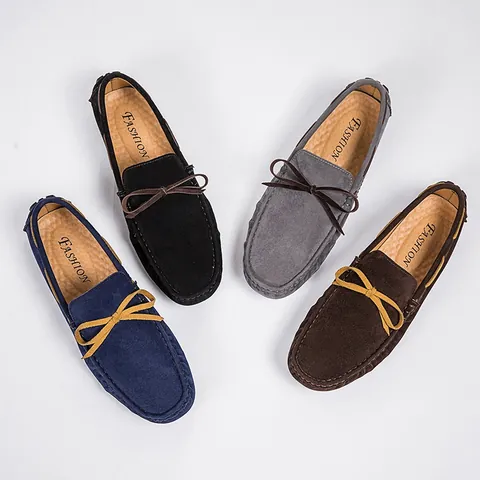 Men Casual Microfiber Suede Loafers Slip-on Driving Shoes With Bow Tie Moccasins For Men Daily Wear Comfortable Sewn Shoes
