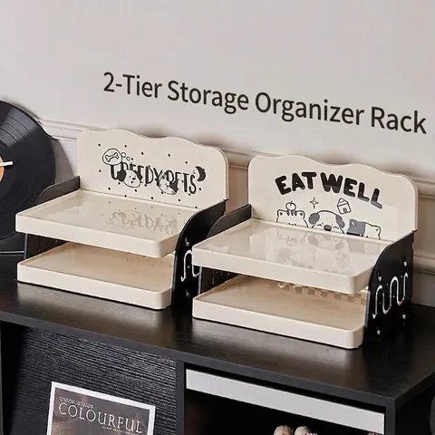 Cute Cartoon Pet Snack Storage Rack Double Layer Cat Dog Bowl Organizer Desktop Multi-layer Plastic Food Storage Shelf