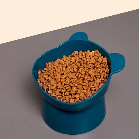 Nordic Style Tilted Elevated Cat Bowl Panda Ear Design Neck Protection Anti Slip Plastic Pet Food Bowl For Cats And Small Dogs