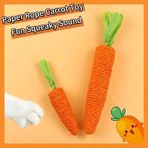 Realistic Carrot Shaped Sisal Pet Chew Toy Hand-woven Squeaky Cat Teething Toy For Teeth Cleaning Interactive Play