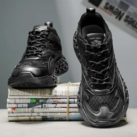 Men's Retro Old Dad Shoes Breathable Mesh Thick Sole Casual Sneakers Outdoor Sports Running Shoes With Brushed Finish Retro Trendy Streetwear Footwear