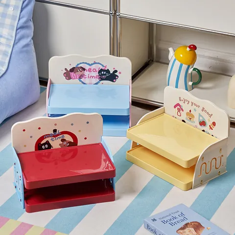 Cute Cartoon Pet Snack Storage Rack Double Layer Cat Dog Bowl Organizer Desktop Multi-layer Plastic Food Storage Shelf
