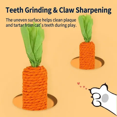 Realistic Carrot Shaped Sisal Pet Chew Toy Hand-woven Squeaky Cat Teething Toy For Teeth Cleaning Interactive Play