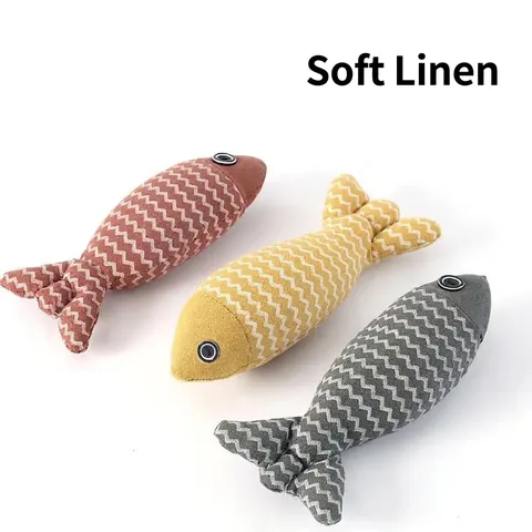 Giocattolo a Forma di Pesce Simulato per Gatti in Lino Durevole con Erba Gatta per Gattini Giocattolo Interattivo con Motivo Zigzag