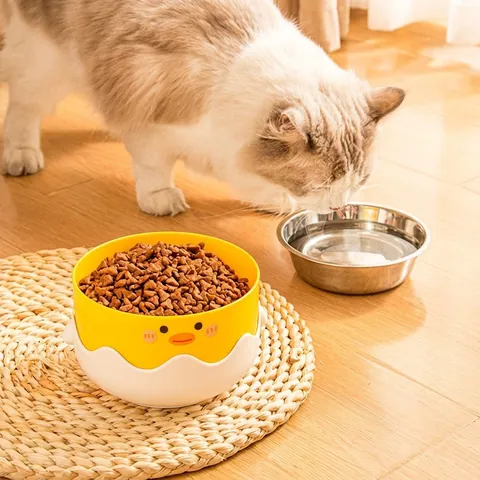 Cartoon Little Yellow Duck Pet Bowl Stainless Steel Detachable Cat Feeding Bowl Anti-Spill Water Basin For Kittens Puppies Pet Supplies