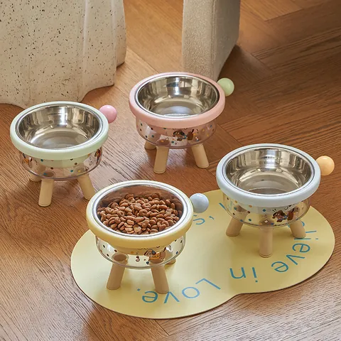 Elevated Pet Bowl Stainless Steel Inner Cat Dog Feeder Tilted Stand Neck Protection Detachable Food Water Feeding Dish For Small Pets
