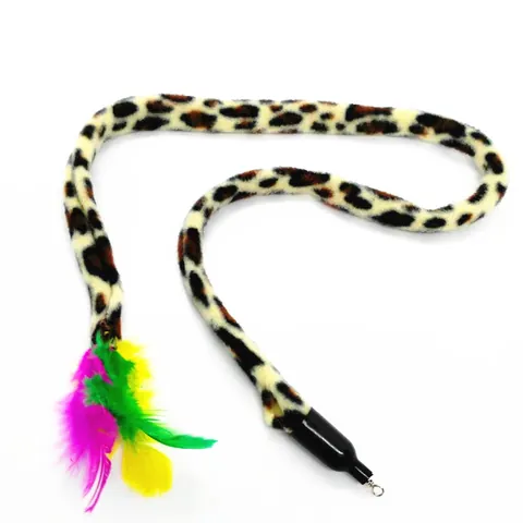 Bacchetta per Gatti con Stampa Leopardata Piume Colorate e Striscia di Peluche Giocattolo Interattivo per Gatti da Interno