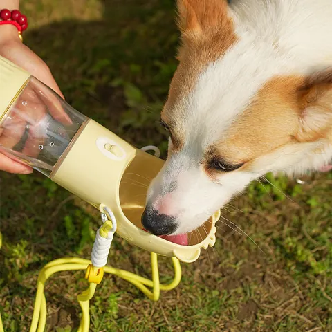 Draagbare Hondenwaterfles Lekvrij 2 in 1 Voer Waterdispenser Reis Drinkbeker met Schouderband ABS PC