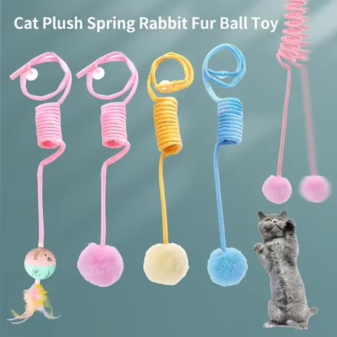 Interactive Cat Spring Toy With Plush Rabbit Fur Ball And Bell Suction Cup Cat Teaser For Indoor Cats Exercise Entertainment