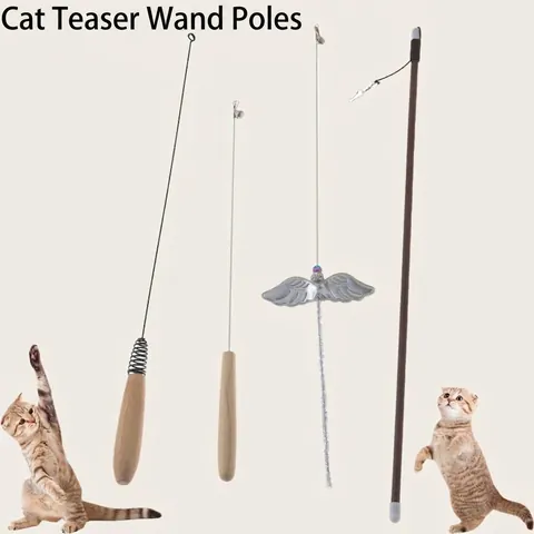 Interaktive Katzenangel Abnehmbare Ersatzstange Zubehör Für Katzen Kätzchen Spielen Holzgriff Metalldraht Teleskopstange Spielzeug Zubehör