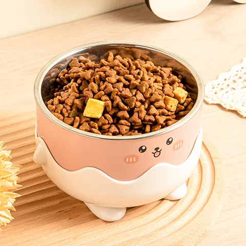 Cartoon Little Yellow Duck Pet Bowl Stainless Steel Detachable Cat Feeding Bowl Anti-Spill Water Basin For Kittens Puppies Pet Supplies