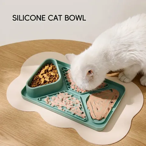 Multi-Functional Silicone Cat Slow Feeder Mat With Suction Cup Anti-Slip Anti-Choking Pet Licking Pad For Wet Dry Food