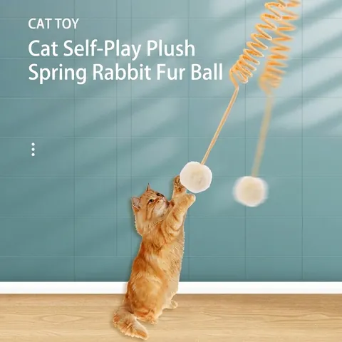 Interactive Cat Spring Toy With Plush Rabbit Fur Ball And Bell Suction Cup Cat Teaser For Indoor Cats Exercise Entertainment