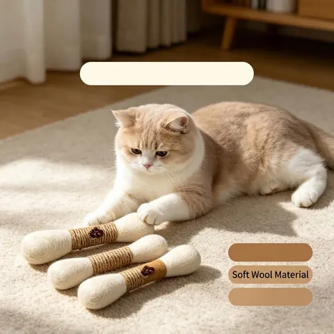 Handmade Wool Felt Cat Toy Cotton Swab Shape Catnip Teething Toy For Boredom Relief And Teeth Cleaning Interactive Pet Toy