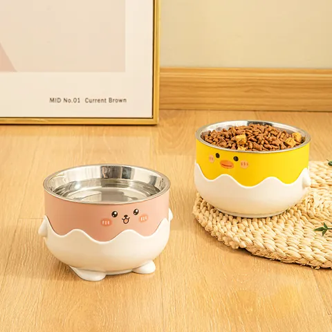 Cartoon Yellow Duck Stainless Steel Pet Bowl Non-Slip Detachable Cat Dog Food Water Feeding Bowl Animal Style Pet Supplies