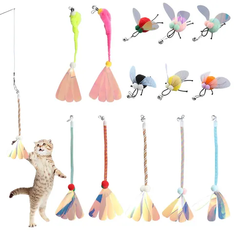 Interactive Cat Wand Replacement Head Toy With Sequin Hose Bell Design DIY Insect Shape Plush Cat Teaser Refills Pet Supplies