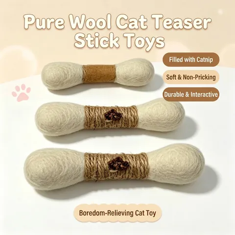 Handmade Wool Felt Cat Toy Cotton Swab Shape Catnip Teething Toy For Boredom Relief And Teeth Cleaning Interactive Pet Toy