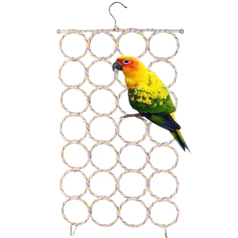 Parrot Climbing Net Colorful Cotton Rope Bird Toy With Metal Hanging Hooks For Large Cage Birds Playing Exercise Training Fun