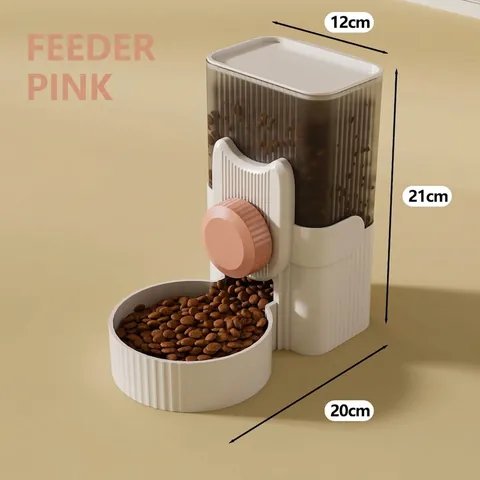 Automatischer Hängender Käfig Futterautomat und Wasserspender Set für Hunde und Katzen Schwerkraft Selbstfütterung Rosa Grün PP Material