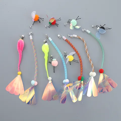 Interactive Cat Wand Replacement Head Toy With Sequin Hose Bell Design DIY Insect Shape Plush Cat Teaser Refills Pet Supplies