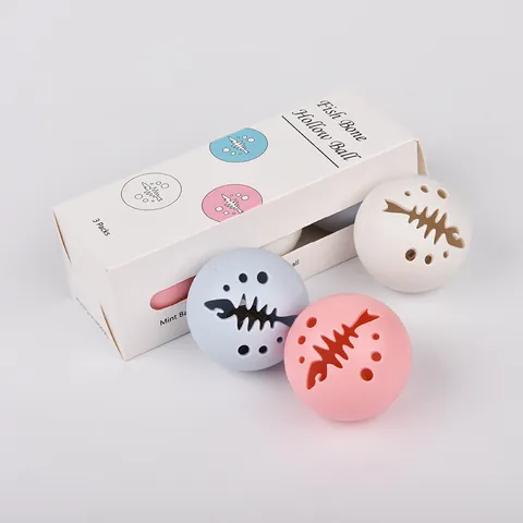 Fish Bone Hollow Pet Toy Ball Built-in Catnip Bell Glowing LED Interactive Training Ball For Cat Dog Puppy Kitten Indoor Play