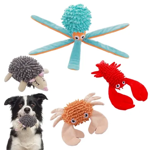 Quietschendes Chenille Plüsch Hundespielzeug Langlebig Interaktiv Oktopus Igel Krabbe Hummer Tierform Kauspielzeug Für Hunde