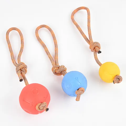 Pet Dog Chew Toy TPR Elastic Ball With Rope Bite Resistant Interactive Training Ball For Teeth Cleaning Outdoor Toy For Small Medium Large Dogs