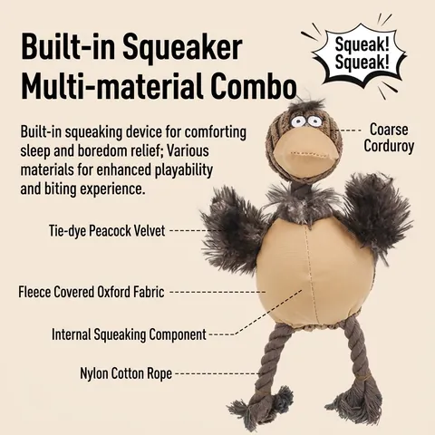 Squeaky Bird Dog Toy Plush Oxford Cloth Cotton Rope Bite Resistant Chew Toy For Medium Large Dogs Interactive Pet Companion