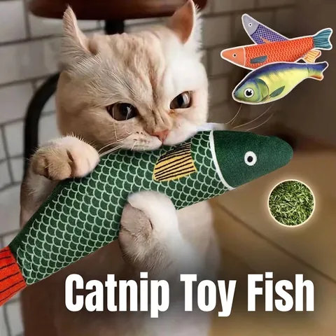 Realistic Plush Fish Cat Toy Built-in Catnip Bell Squeaky Interactive Catnip Toy For Kittens Indoor Cats Teething Chewing Cuddling Pillow