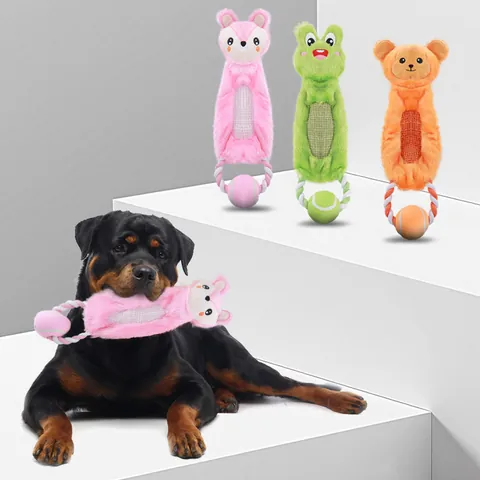 Interactive Dog Toy Tennis Ball Cotton Rope Plush Ring Cute Animal Shape Squeaky Monkey Fox Frog Plush Toy For Boredom Relief