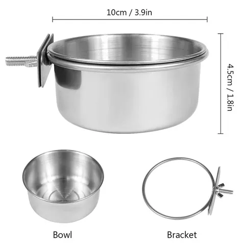 Stainless Steel Bird Feeding Cup Parrot Food Bowl Water Basin For Bird Cage With Clamp Bracket Mounting Hardware Supplies