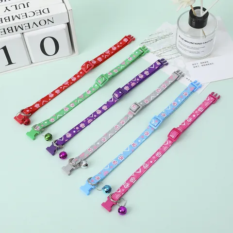Adjustable Pet Collar With Paw Print Pattern Crisp Bell For Small Dogs And Cats Safety Buckle Kitten Puppy Necklace Accessory