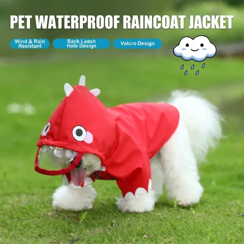 Cartoon Dinosaur Pet Raincoat Waterproof Dog Rain Jacket With Hood For Small Medium Dogs Puppy Pet Outdoor Rain Gear