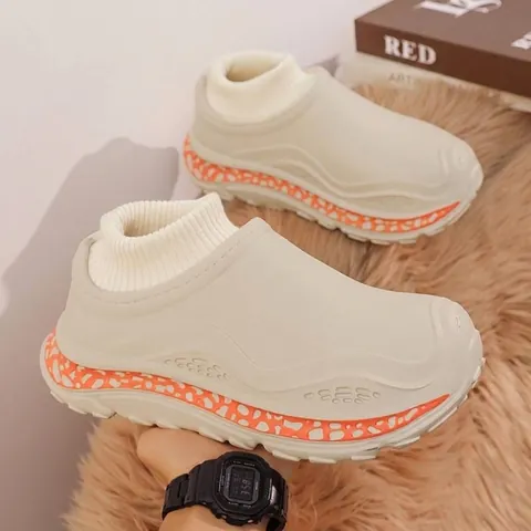 Winter Warm Fleece Lined Cotton Slippers For Women Men EVA Waterproof Thick Sole Closed Toe House Shoes Knitted Cuff Anti-Slip Indoor Outdoor Home Slippers